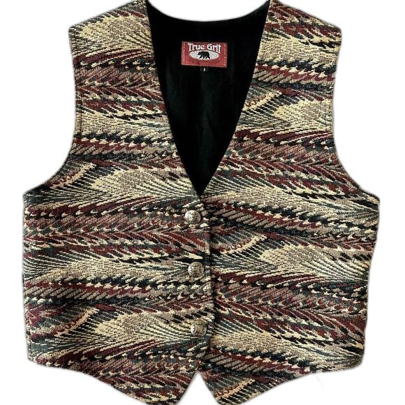 True Grit Men Vintage Aztec Cotton Tapestry Vest Size 3 USA Made - Picture 1 of 7